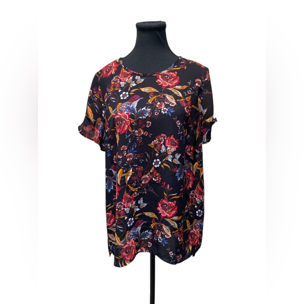DR2 Black Floral Women's Blouse GUC M